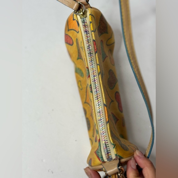 Dooney & Bourke VTG Mini Bag Yellow Hearts Leather Shoulder Bag - Picture 7 of 13